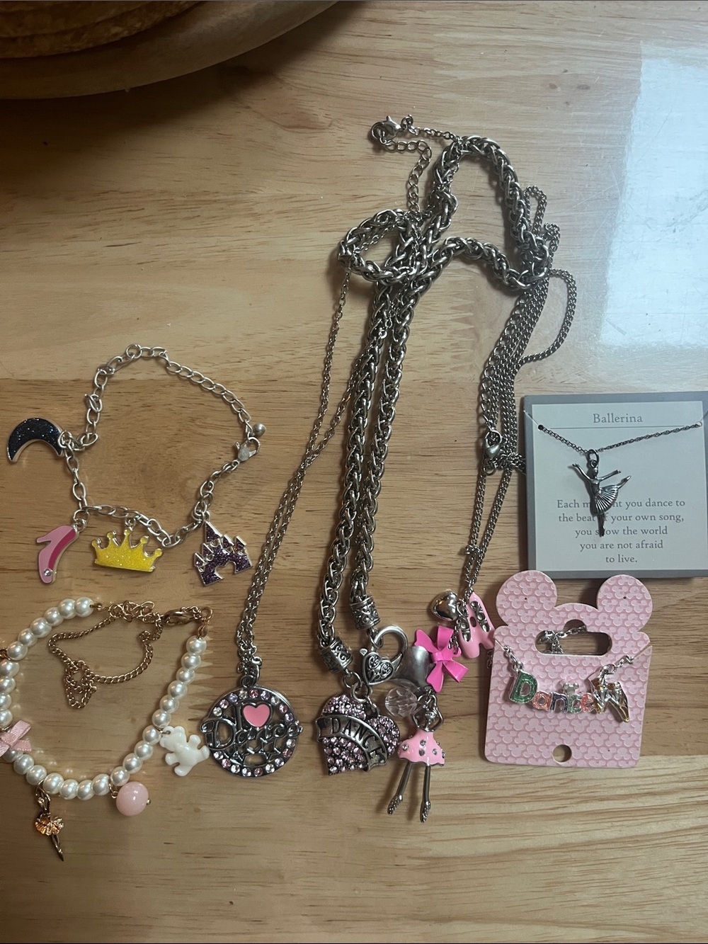 Ballet Silver Charm Necklace & Bracelet